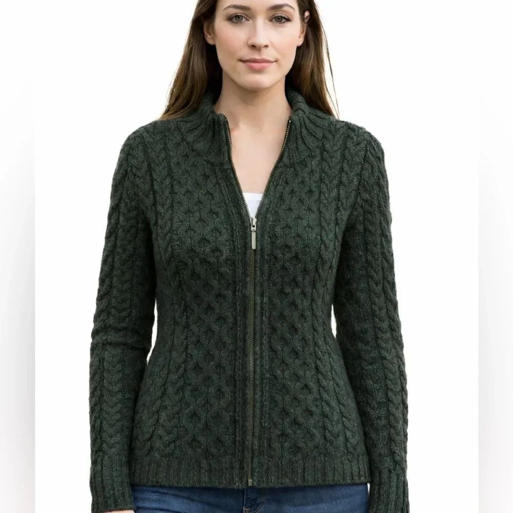 Inis Craft Zippered Cable Knit Cardigan NWOT